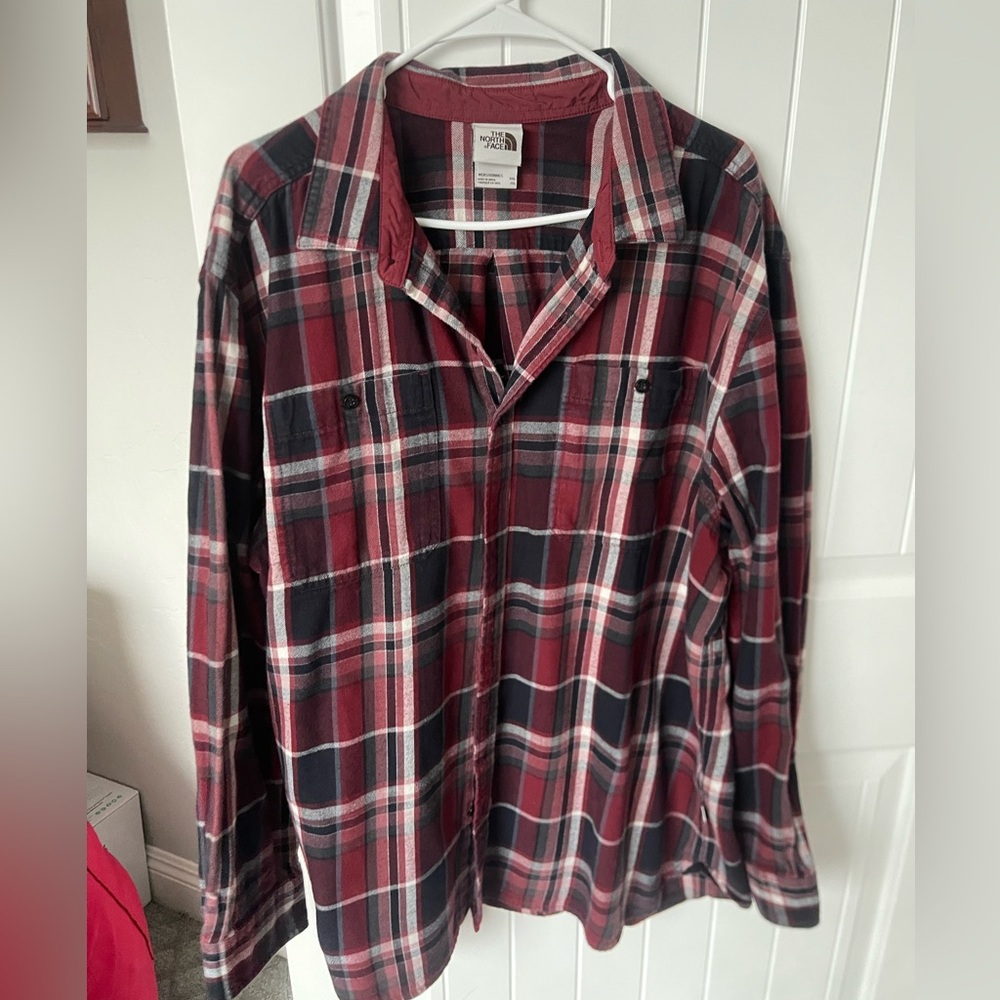The North Face Men's Burgundy and Black Plaid Shirt